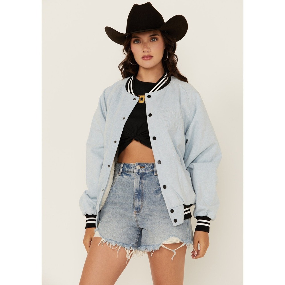 New $200 The Laundry Room Stadium Denim Jacket Coors Light, Chambray Blue,  M